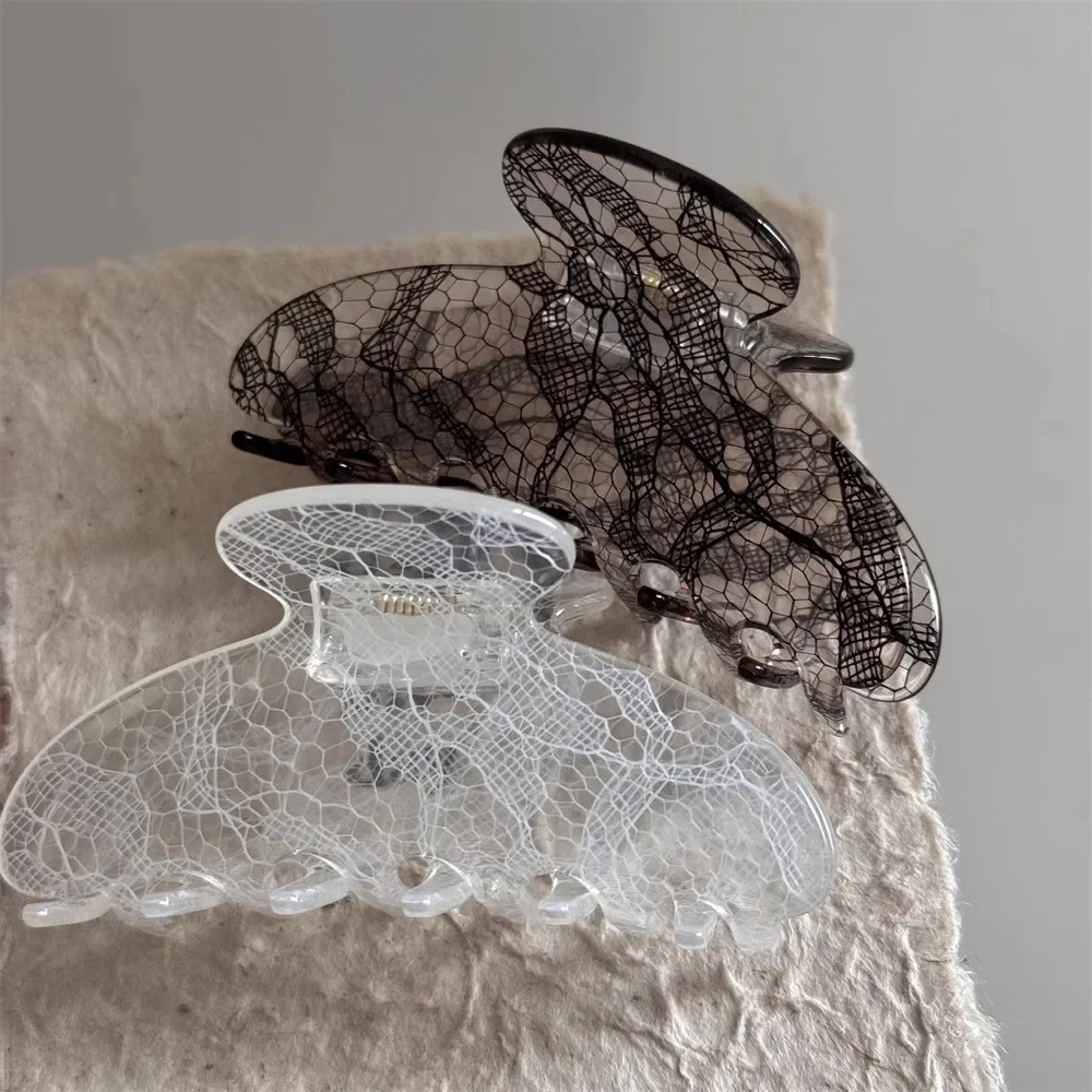 Fashion Lace Pattern Claw Clip for Women Sexy Back Head Texture Mature Half Tie Hair Shark Clip New Hair Accessories Gifts