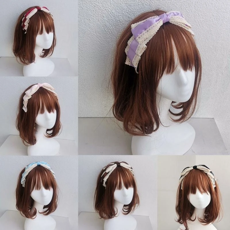 Big Bowknot Hair Hoop Vintage Lace Headband Headwear Fairy Headdress Accs Hair Hoop for Street