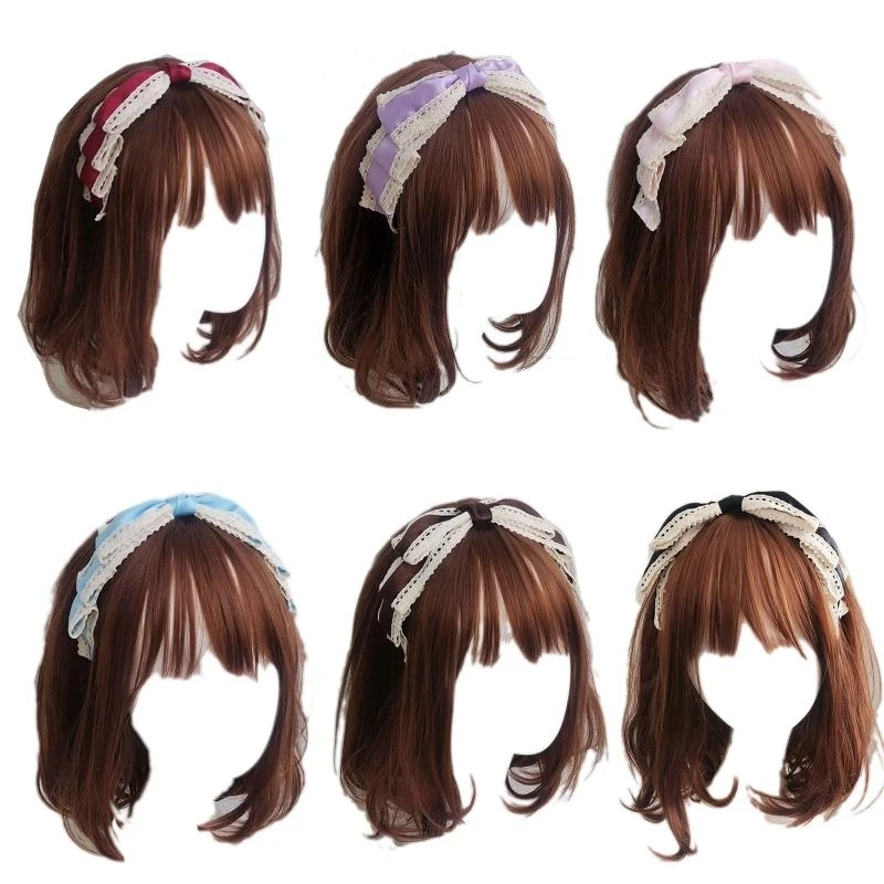 Big Bowknot Hair Hoop Vintage Lace Headband Headwear Fairy Headdress Accs Hair Hoop for Street