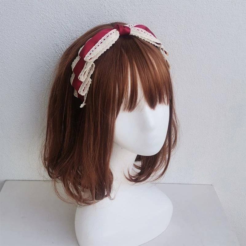 Big Bowknot Hair Hoop Vintage Lace Headband Headwear Fairy Headdress Accs Hair Hoop for Street