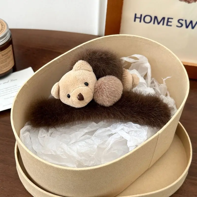 1pc Cute little bear claw clip autumn and winter plush hair clip, ponytail, shark clip headband accessory