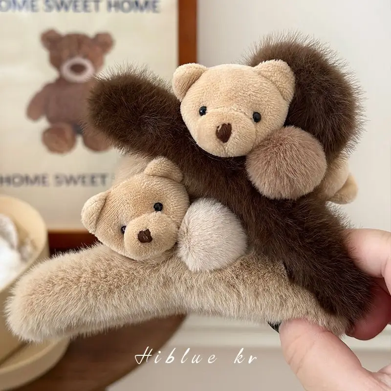 1pc Cute little bear claw clip autumn and winter plush hair clip, ponytail, shark clip headband accessory