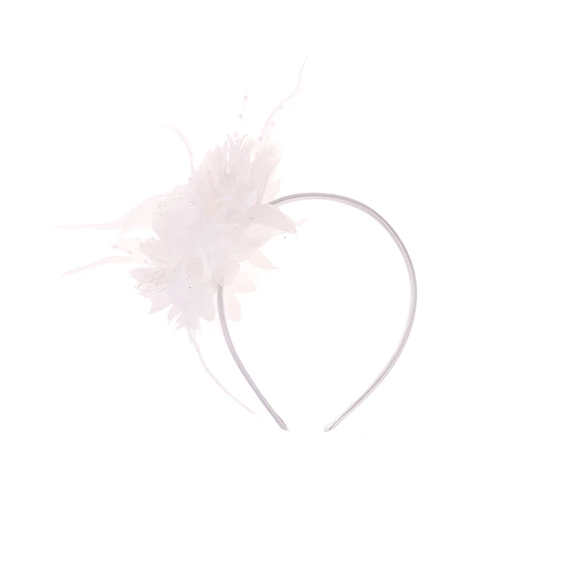 1Pcs Women Fascinator Hat Headband Flower Feather Mesh Yarn Cocktail Party Wedding Hair Accessories Head Decoration