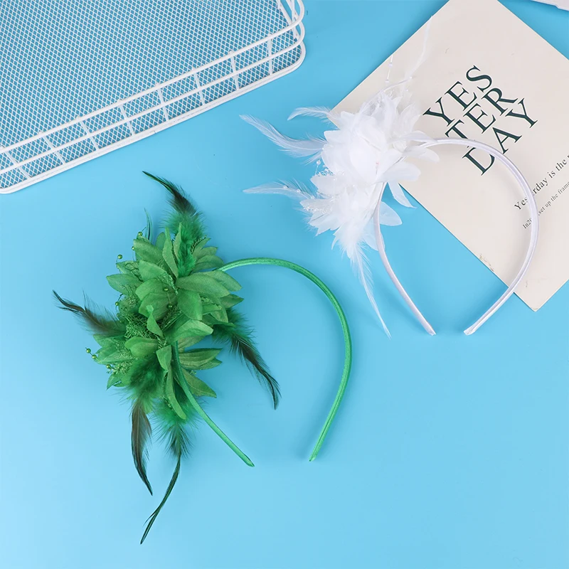 1Pcs Women Fascinator Hat Headband Flower Feather Mesh Yarn Cocktail Party Wedding Hair Accessories Head Decoration