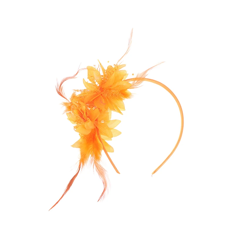 1Pcs Women Fascinator Hat Headband Flower Feather Mesh Yarn Cocktail Party Wedding Hair Accessories Head Decoration