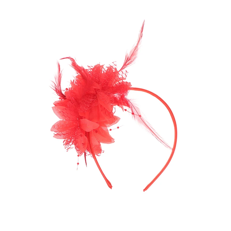 1Pcs Women Fascinator Hat Headband Flower Feather Mesh Yarn Cocktail Party Wedding Hair Accessories Head Decoration