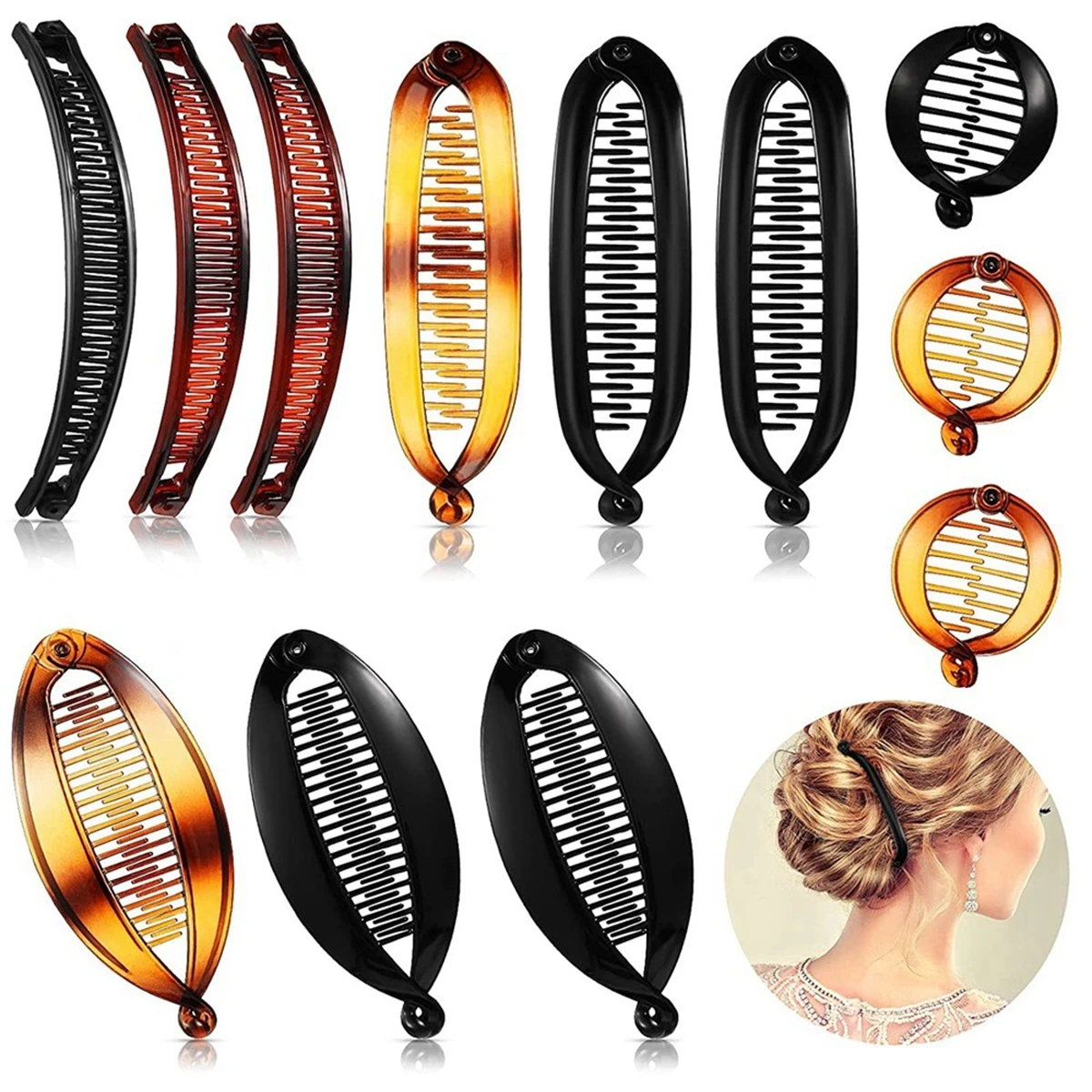 12-Piece Set of Fashionable and Versatile Leopard Print Shiny Banana Clips and Fish-Shaped Hair Clips, Suitable for Ponytails and Curly Hair, Casual Women's Hair Accessories for Parties, Balls, Formal Wear, and Outings