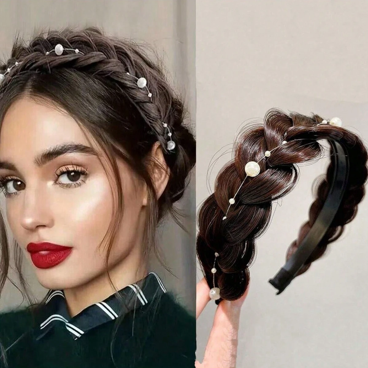 1pcs Stylish Anti slip Fishbone Braid Wig One piece Headband Women's Hair Accessories Suitable for Dress