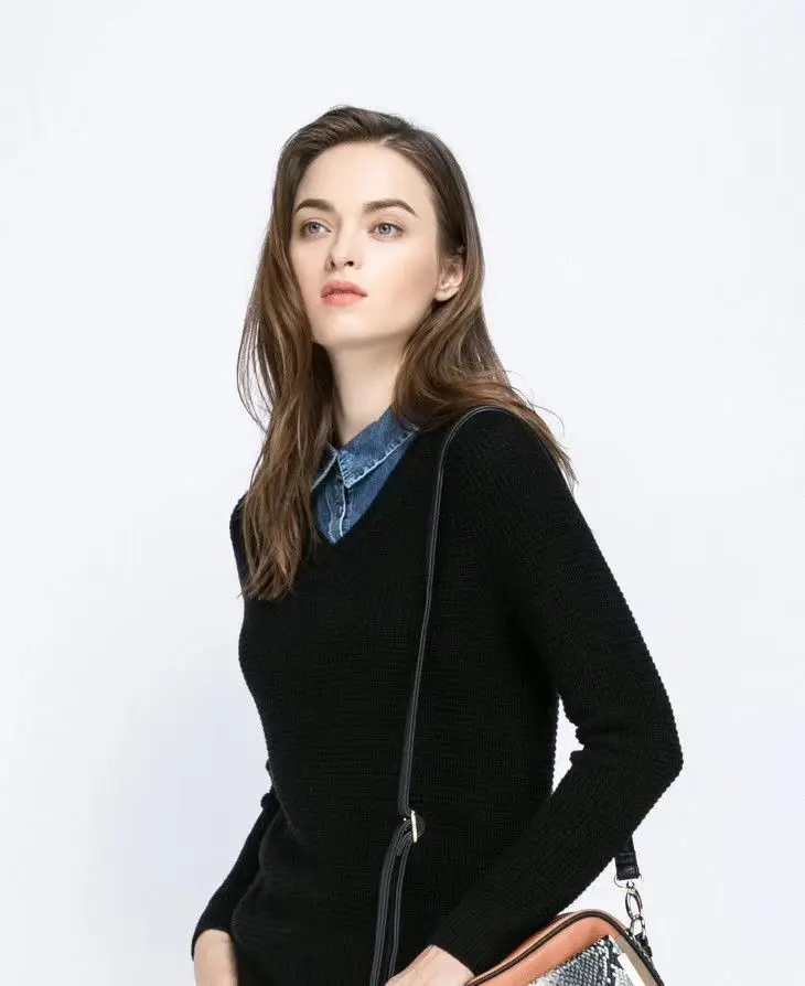 Women's Blue Washed Denim Pointed Collar Fake Collar, Professional Casual Versatile Decoration Half Shirt Style Collar