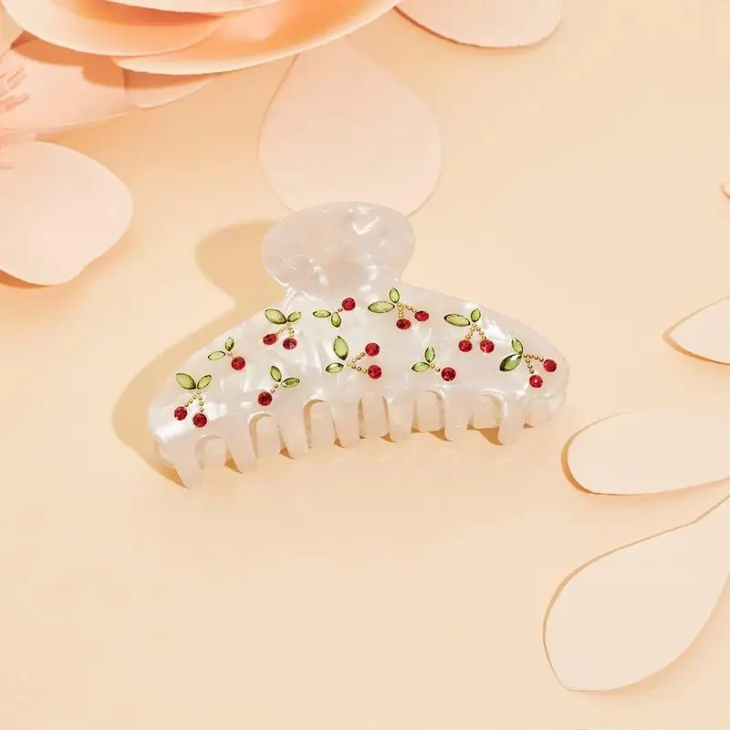1pc Cherry Hair Clip, Rhinestone, Sweet Temperament, Retro, Light Luxury, Braided Hair, Shark Clip, Small Fresh Hair Accessory