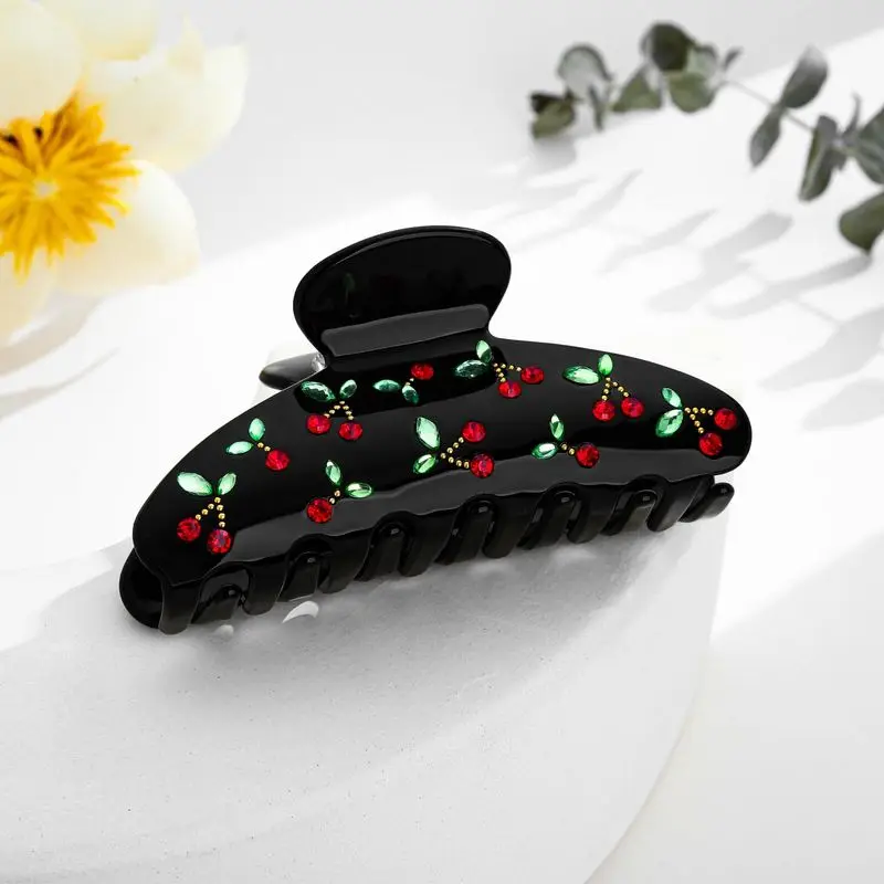 1pc Cherry Hair Clip, Rhinestone, Sweet Temperament, Retro, Light Luxury, Braided Hair, Shark Clip, Small Fresh Hair Accessory