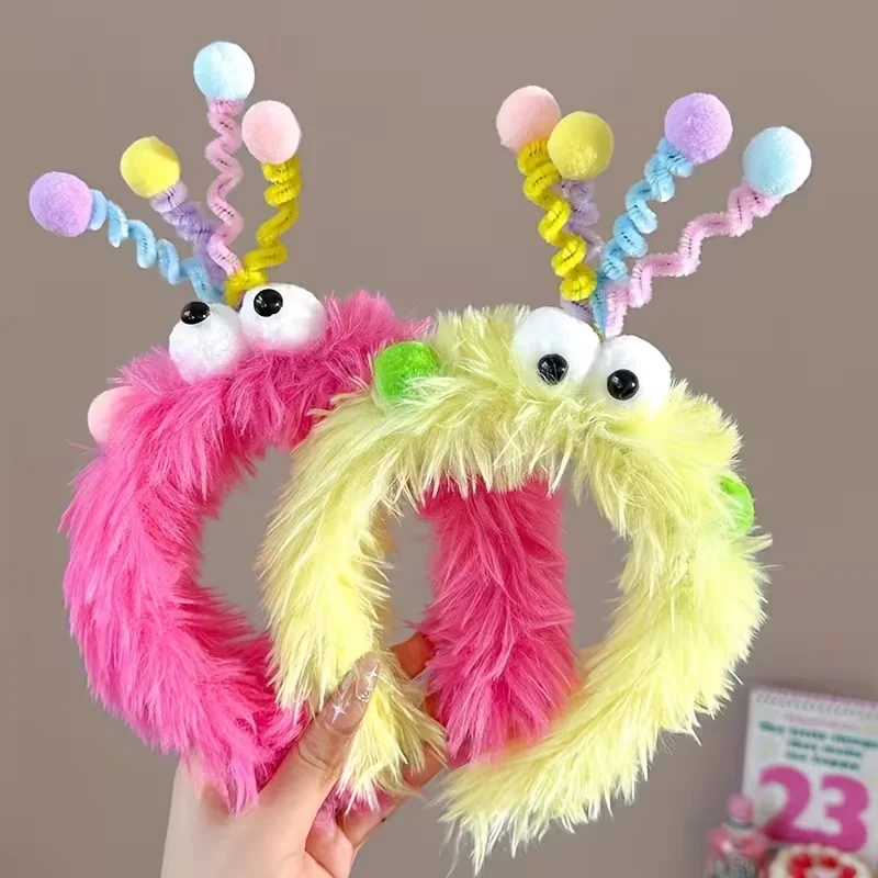 Cute Plush Big-Eyed Twist Stick Headband for Women - Soft, Non-Slip Hair Accessory Perfect for Face Washing & Styling