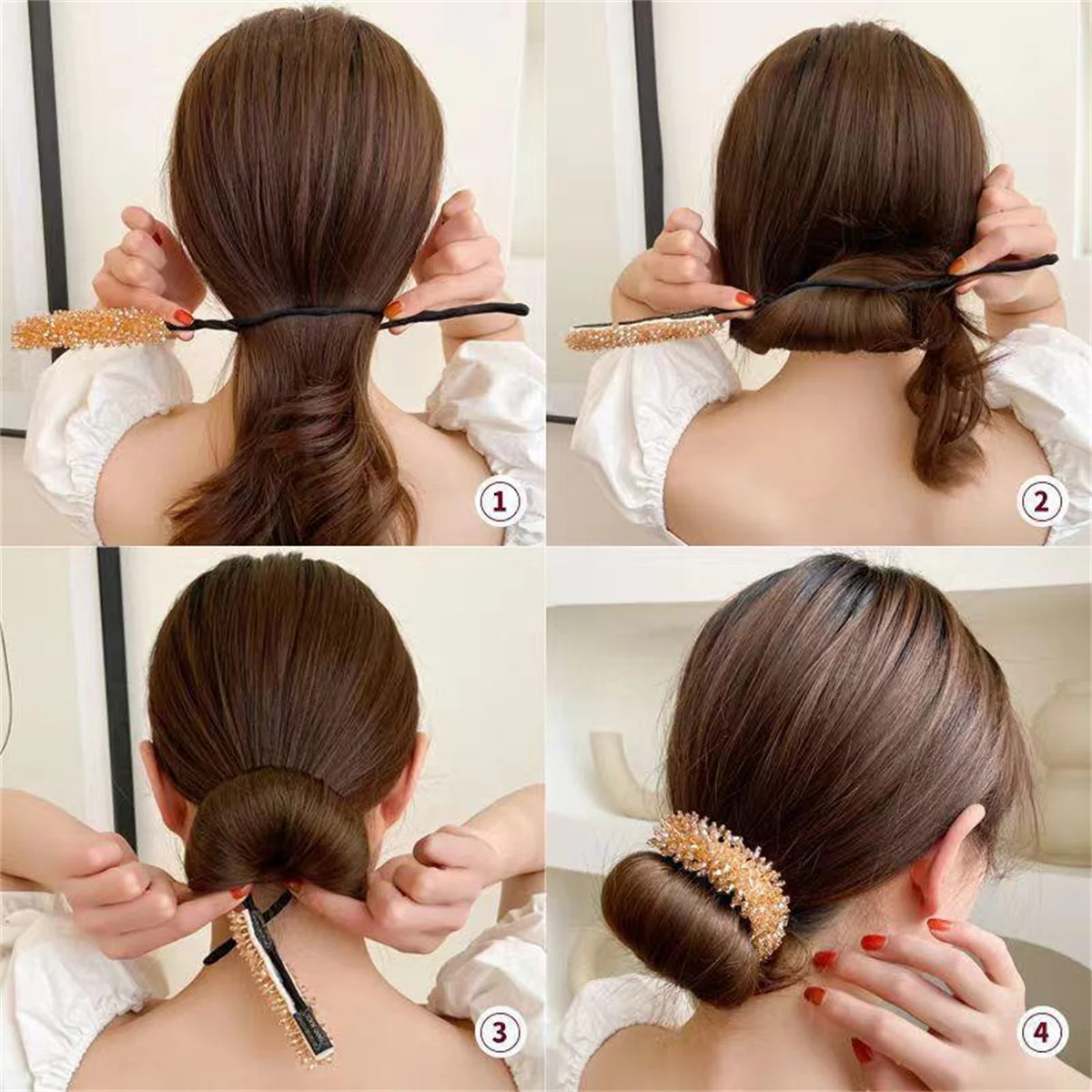 Crystal hair bun maker, braiding and styling tool, lazy twisting hair bun, bun hair stick, fluffy flower bun hair accessory