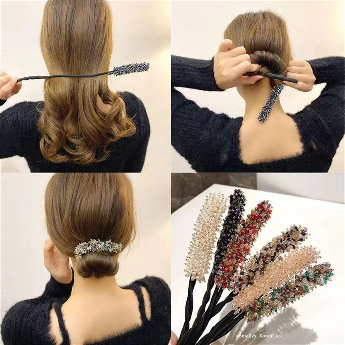 Crystal hair bun maker, braiding and styling tool, lazy twisting hair bun, bun hair stick, fluffy flower bun hair accessory