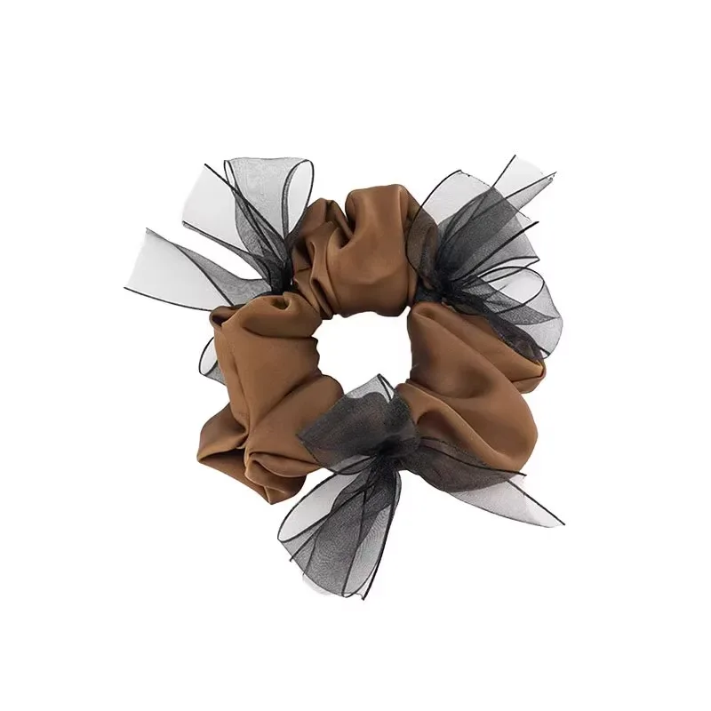 1PCS Diamond Bow Large Intestine Hair Band, Satin Bow Scrunchies Ball Head Rope Fluffy Rubber Band Hair Accessories