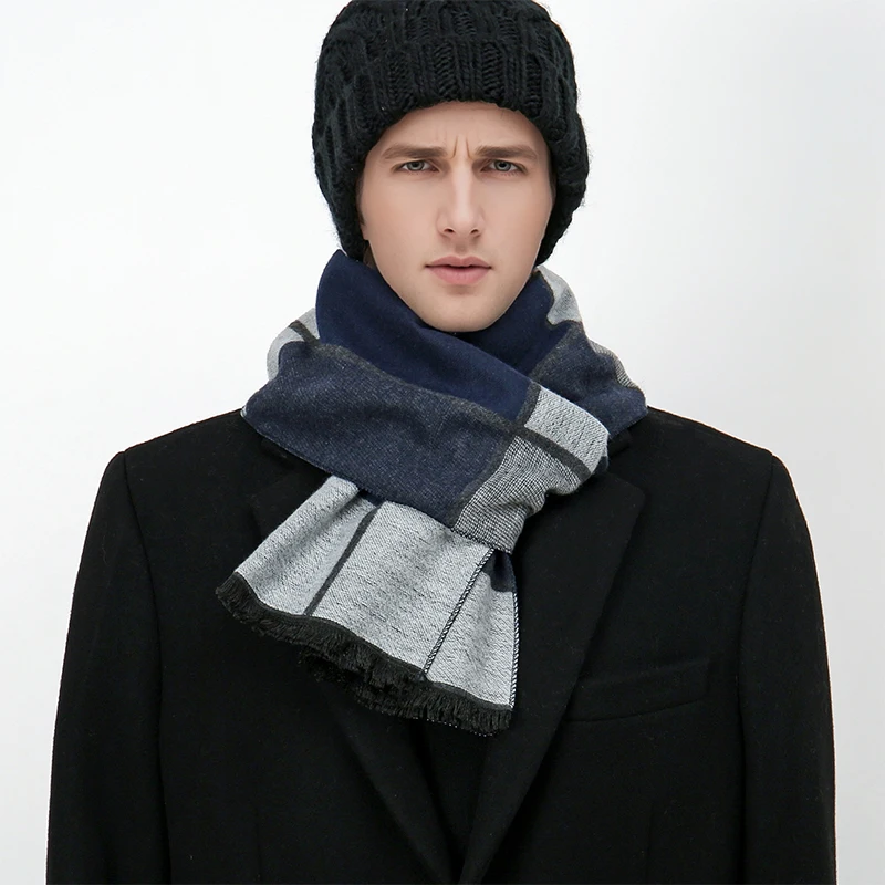 Luxury Winter Man Scarf Plaid Shawl Warm Autumn Cashmere Handkerchief Soft Outdoor Muffler Bufanda Solid Man Scarf 2025