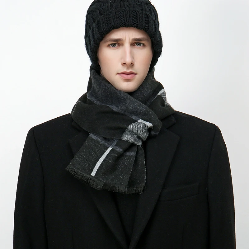 Luxury Winter Man Scarf Plaid Shawl Warm Autumn Cashmere Handkerchief Soft Outdoor Muffler Bufanda Solid Man Scarf 2025