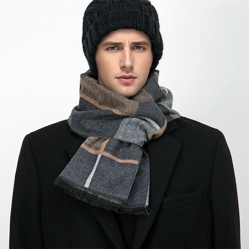 Luxury Winter Man Scarf Plaid Shawl Warm Autumn Cashmere Handkerchief Soft Outdoor Muffler Bufanda Solid Man Scarf 2025