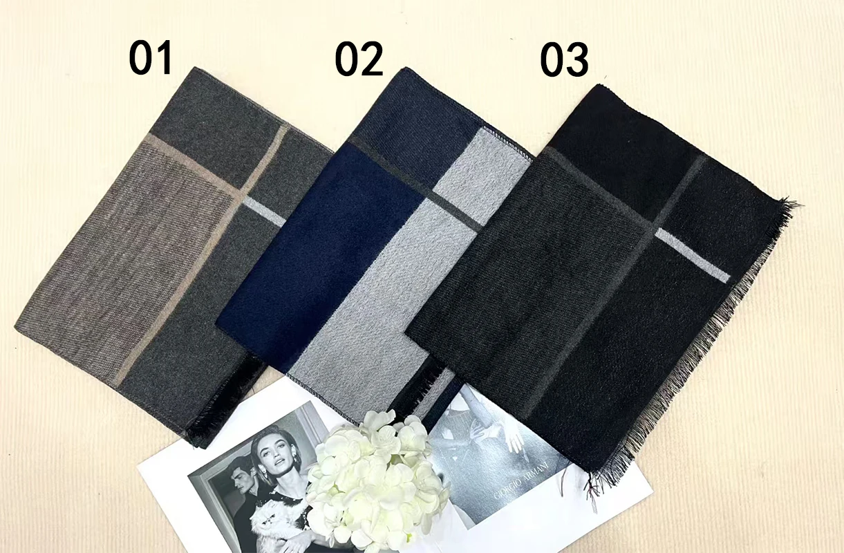 Luxury Winter Man Scarf Plaid Shawl Warm Autumn Cashmere Handkerchief Soft Outdoor Muffler Bufanda Solid Man Scarf 2025