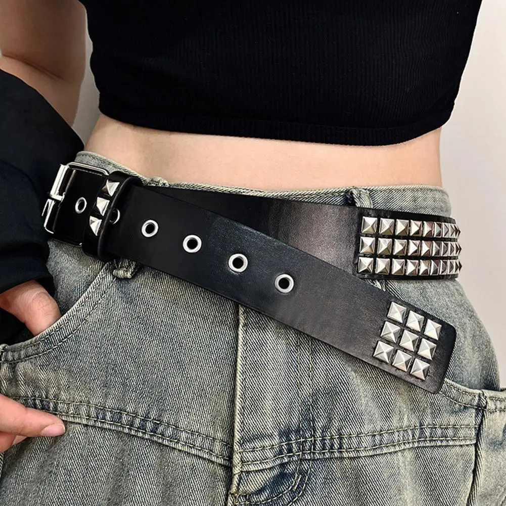 Vintage Men Women Punk Rivet Buckle Belt Design Metal Gothic Y2k Belt Pu Leather Waistband Jeans Pants Decorative Bel