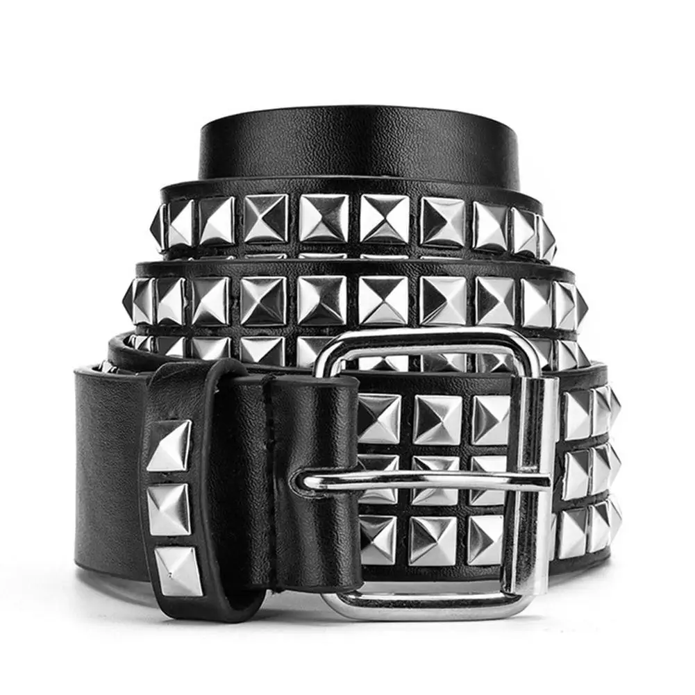 Vintage Men Women Punk Rivet Buckle Belt Design Metal Gothic Y2k Belt Pu Leather Waistband Jeans Pants Decorative Bel