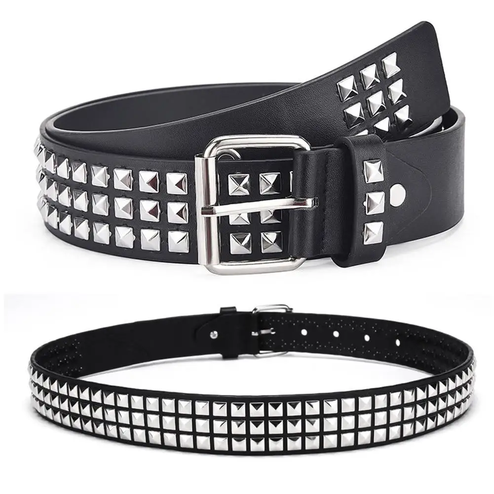 Vintage Men Women Punk Rivet Buckle Belt Design Metal Gothic Y2k Belt Pu Leather Waistband Jeans Pants Decorative Bel