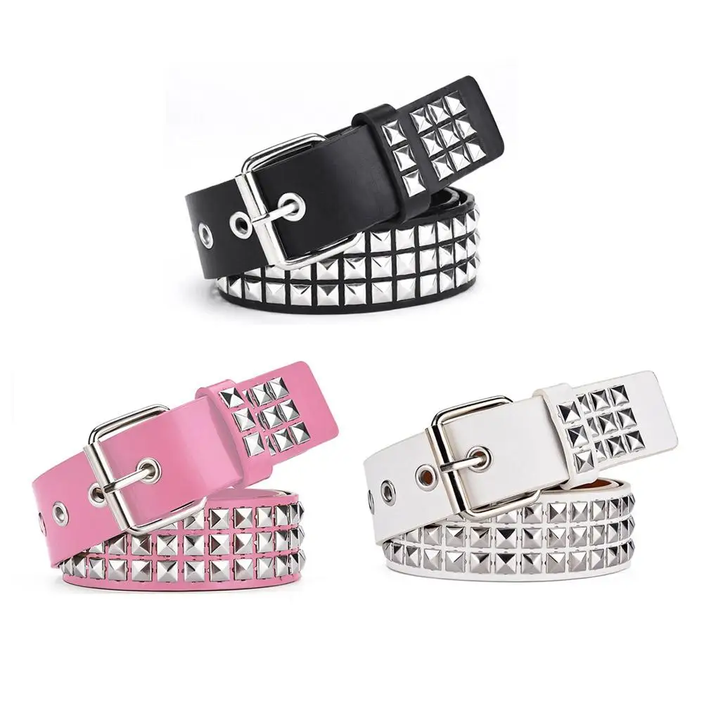 Vintage Men Women Punk Rivet Buckle Belt Design Metal Gothic Y2k Belt Pu Leather Waistband Jeans Pants Decorative Bel