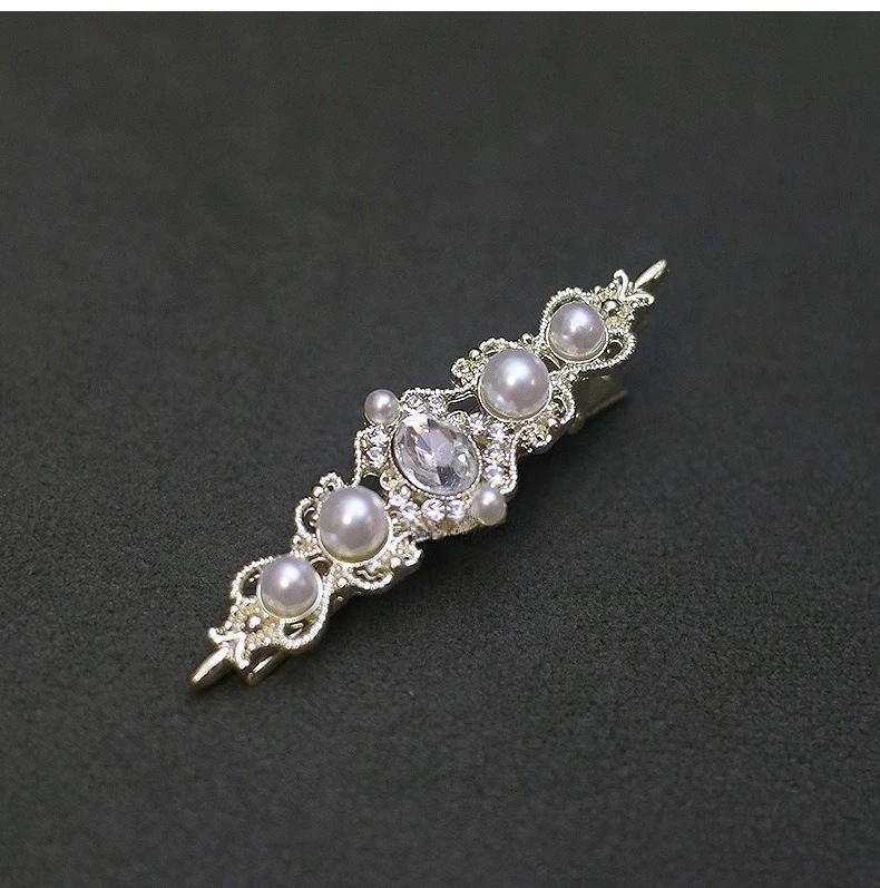 1Pcs Retro Palace Style Pearl Water Diamond Hairpin Elegant Style Side Clip Women's Daily Date Dress Style Versatile Headpiece
