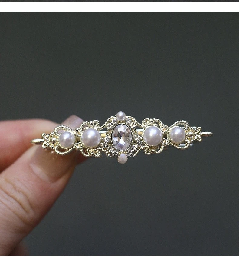 1Pcs Retro Palace Style Pearl Water Diamond Hairpin Elegant Style Side Clip Women's Daily Date Dress Style Versatile Headpiece