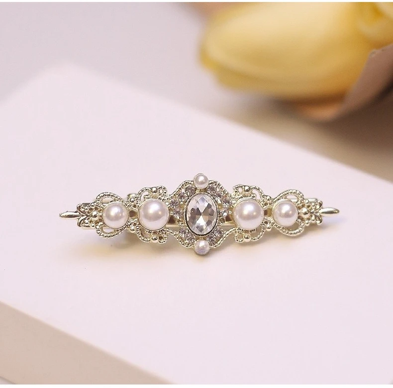 1Pcs Retro Palace Style Pearl Water Diamond Hairpin Elegant Style Side Clip Women's Daily Date Dress Style Versatile Headpiece