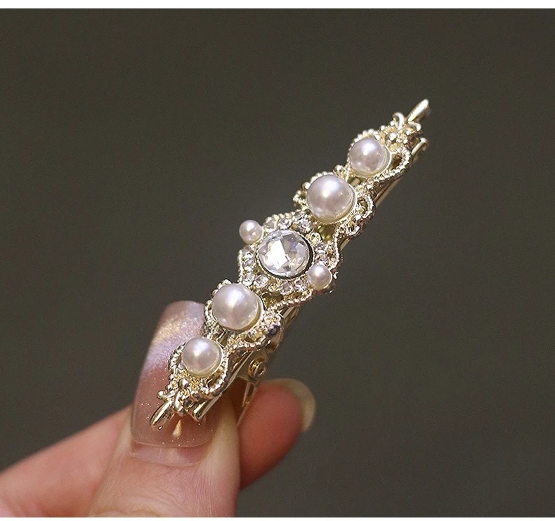 1Pcs Retro Palace Style Pearl Water Diamond Hairpin Elegant Style Side Clip Women's Daily Date Dress Style Versatile Headpiece