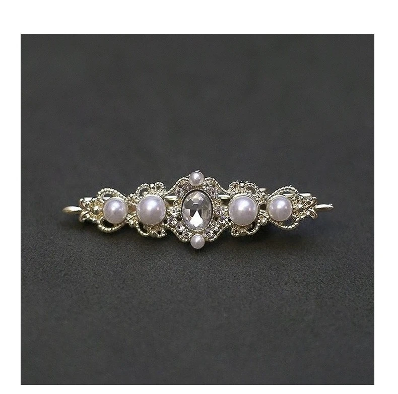 1Pcs Retro Palace Style Pearl Water Diamond Hairpin Elegant Style Side Clip Women's Daily Date Dress Style Versatile Headpiece