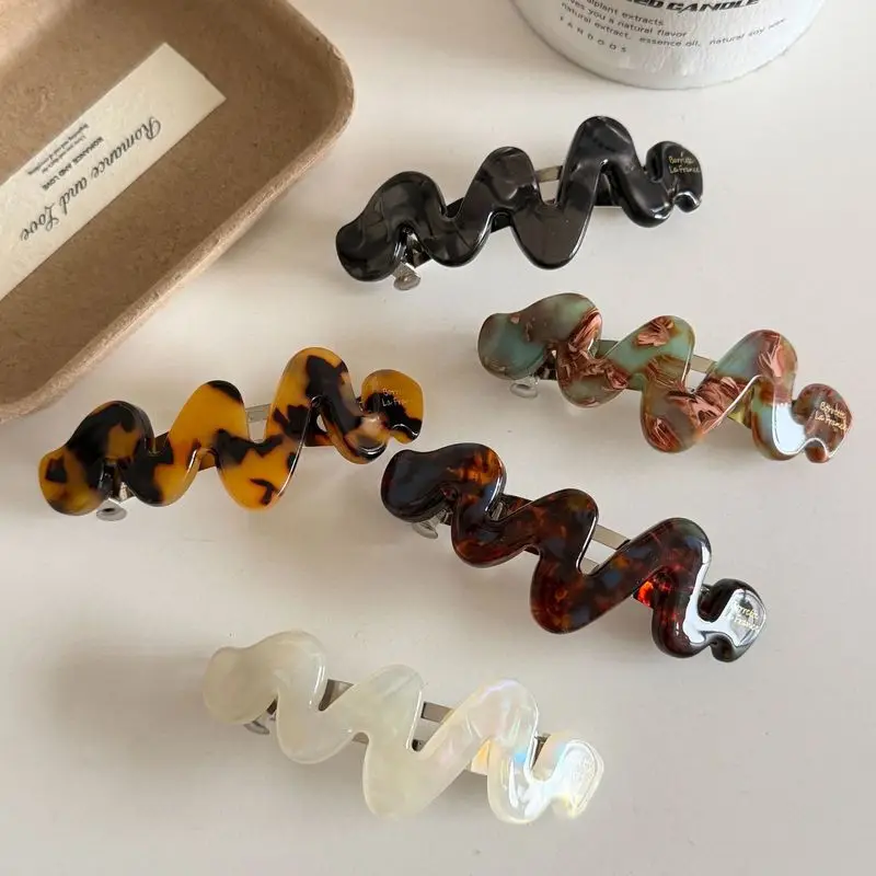 1pc Korean Style France Gold Label Irregular Curve High-end Spring Clip Ponytail Hair Clip