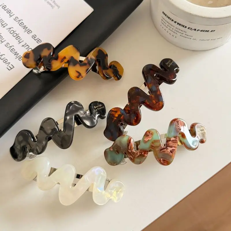 1pc Korean Style France Gold Label Irregular Curve High-end Spring Clip Ponytail Hair Clip