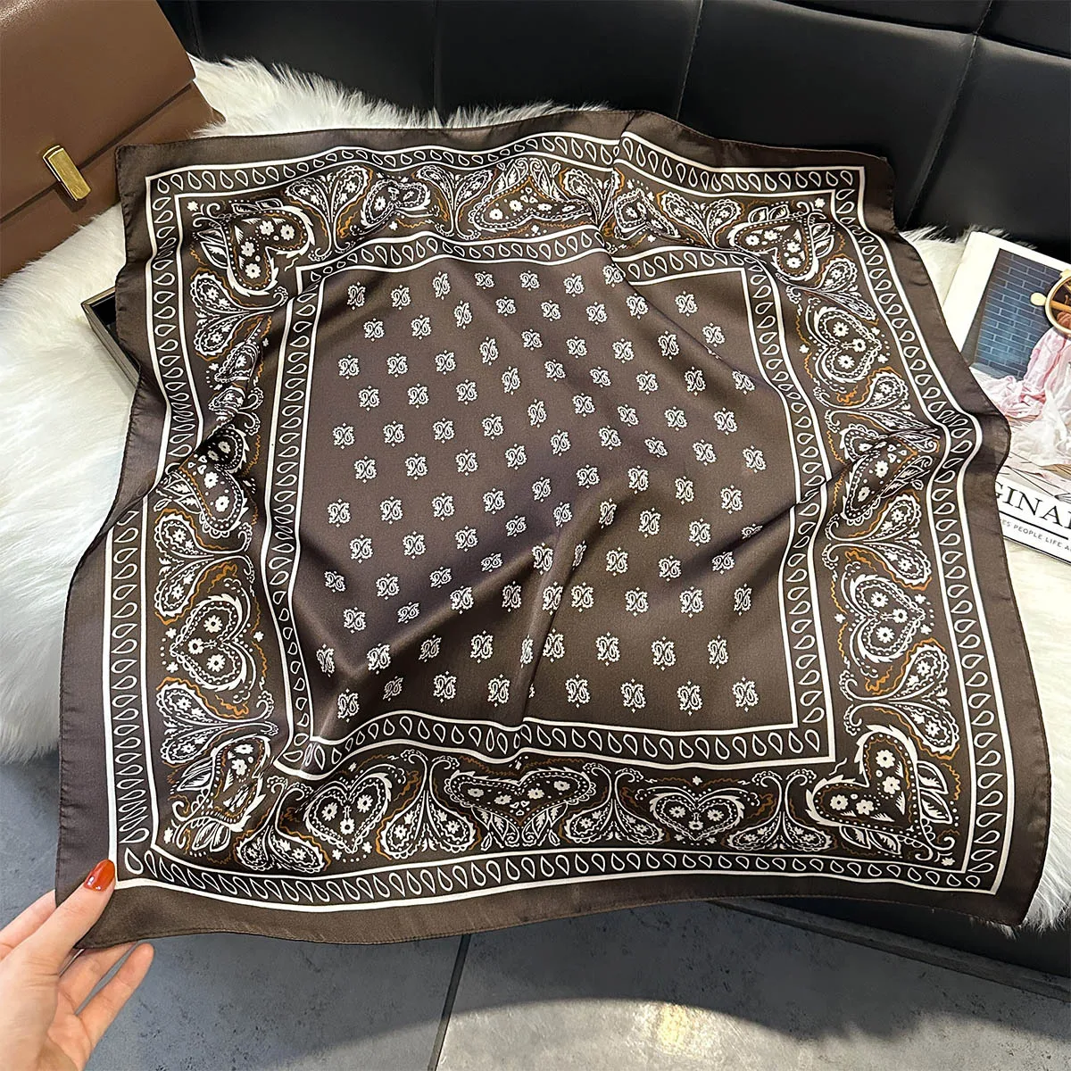 Women 70*70cm Square Silk Scarf/scarves Luxury Wrap 2025 Hair Tie Band Bag Warp Soft Neckerchief Hijab Headscarf Female Foulard