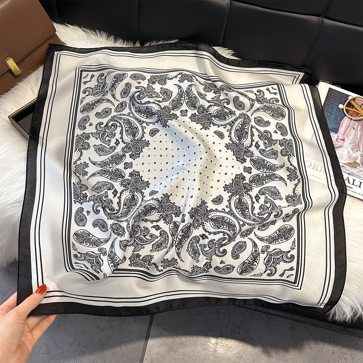 Women 70*70cm Square Silk Scarf/scarves Luxury Wrap 2025 Hair Tie Band Bag Warp Soft Neckerchief Hijab Headscarf Female Foulard