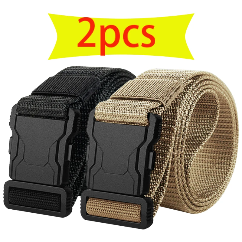 2-Pack Men's Belt for Outdoor Sports, Quick Release Symmetrical Buckle, Workwear Fashion Versatile Waist Belt