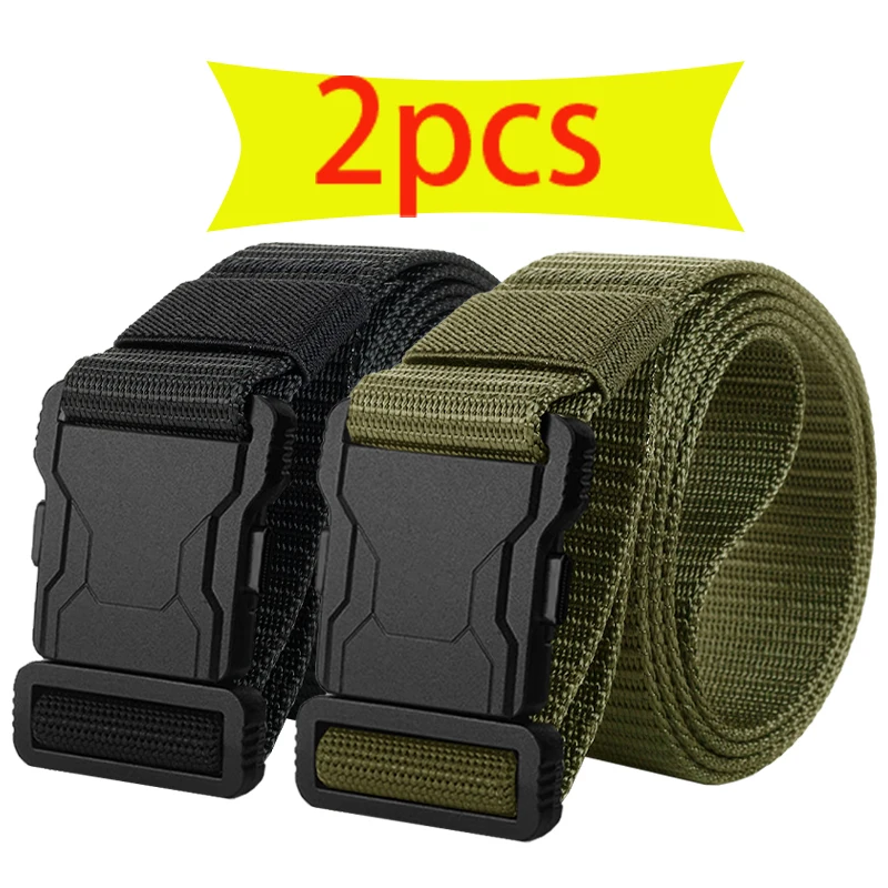 2-Pack Men's Belt for Outdoor Sports, Quick Release Symmetrical Buckle, Workwear Fashion Versatile Waist Belt