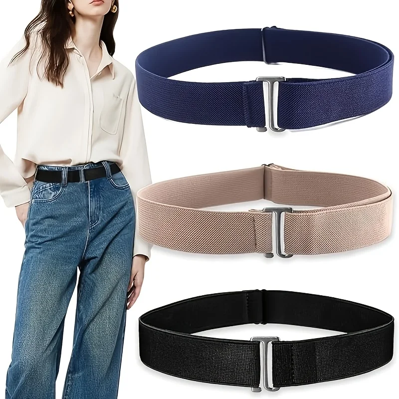 1/3pcs Invisible Elastic Waistband Suitable for Men Women Invisible Belt with Flat Buckle Jeans Pant Dress Adjustable Waist Belt