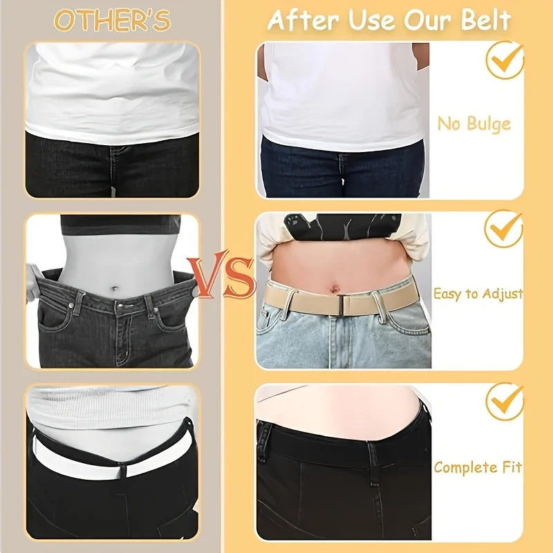 1/3pcs Invisible Elastic Waistband Suitable for Men Women Invisible Belt with Flat Buckle Jeans Pant Dress Adjustable Waist Belt