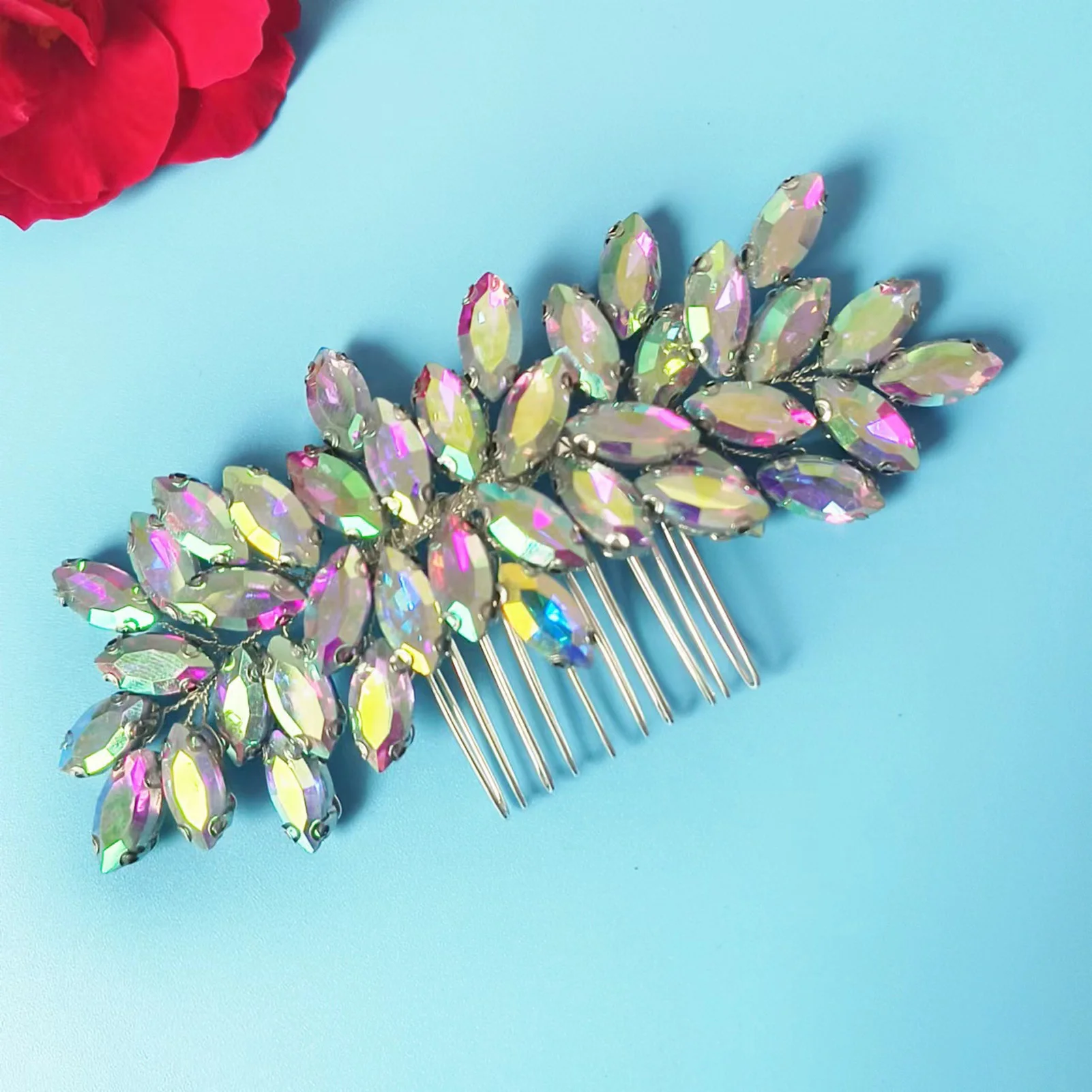 Sparkling Rhinestone Hair Comb Bridal Hairpin Wedding Hair Accessories for Women Bridesmaids Gift Silver Floral Headpiece