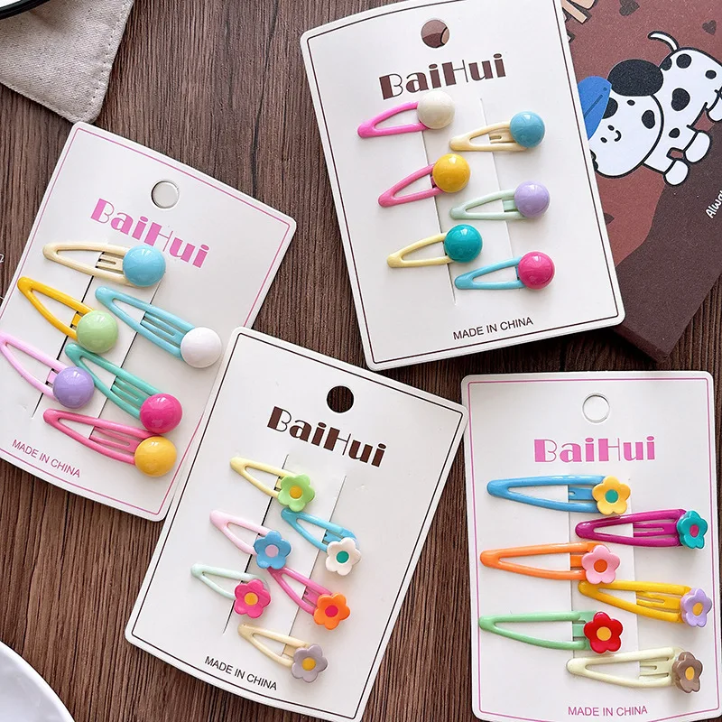6Pcs Korean Children's Side Bb Clip Bangs Hairpin Sweet Girl Flower Hairpin New Cute Drip Candy Color