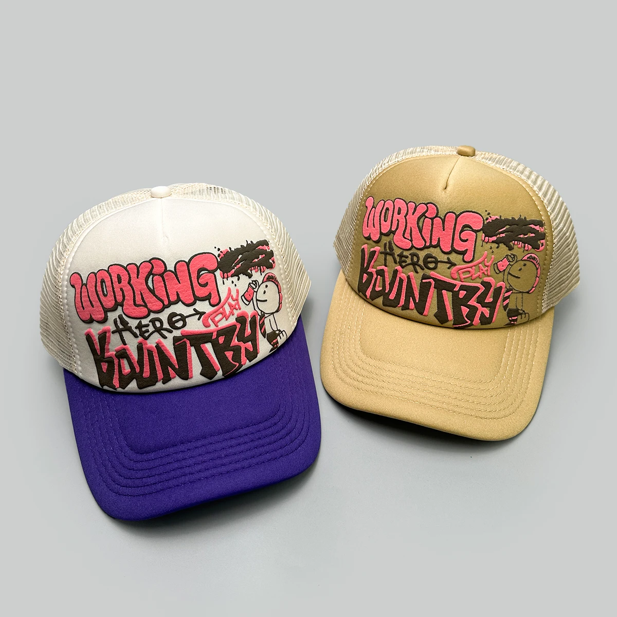 Cartoon Character Graffiti Printed Letter Baseball Hats New Unisex Sunshade Color Block Breathable Versatile Mesh Trucker Caps