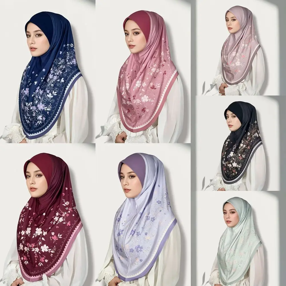 Breathable Eid Al-Fitr Long Floral Turban Cotton Adjustable Printed Arab Lady Headscarf Versatile Elastic Hijab Head Wrap Women