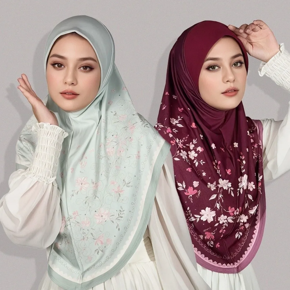 Breathable Eid Al-Fitr Long Floral Turban Cotton Adjustable Printed Arab Lady Headscarf Versatile Elastic Hijab Head Wrap Women