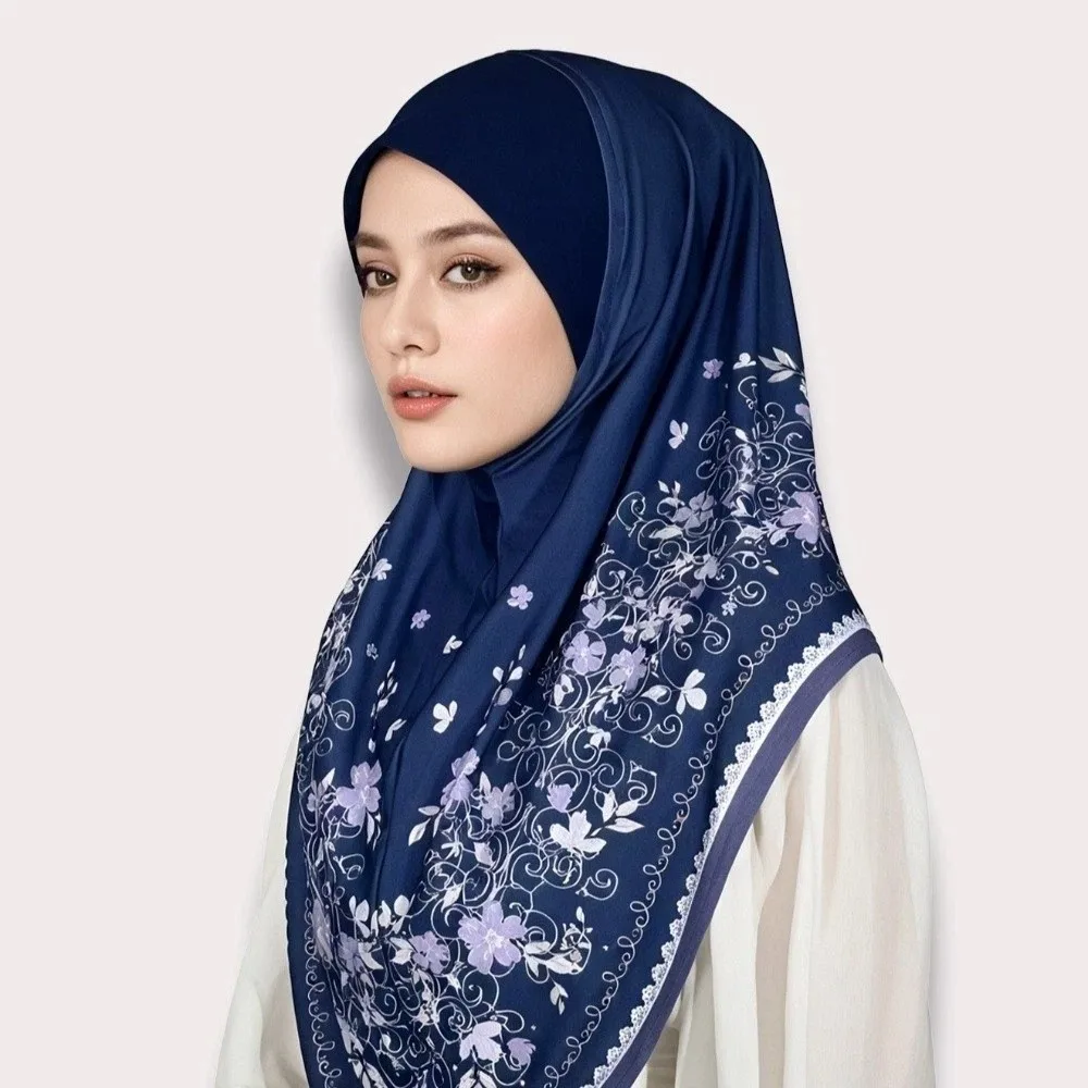 Breathable Eid Al-Fitr Long Floral Turban Cotton Adjustable Printed Arab Lady Headscarf Versatile Elastic Hijab Head Wrap Women