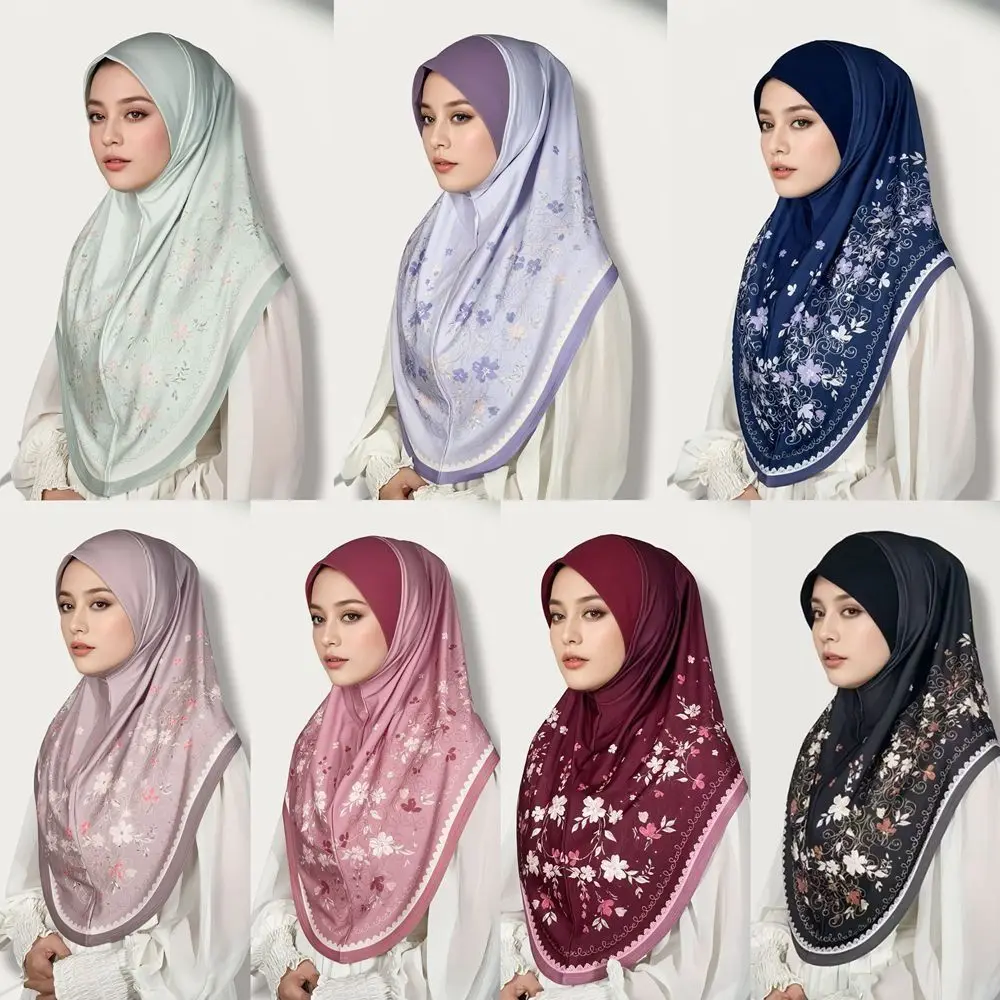 Breathable Eid Al-Fitr Long Floral Turban Cotton Adjustable Printed Arab Lady Headscarf Versatile Elastic Hijab Head Wrap Women