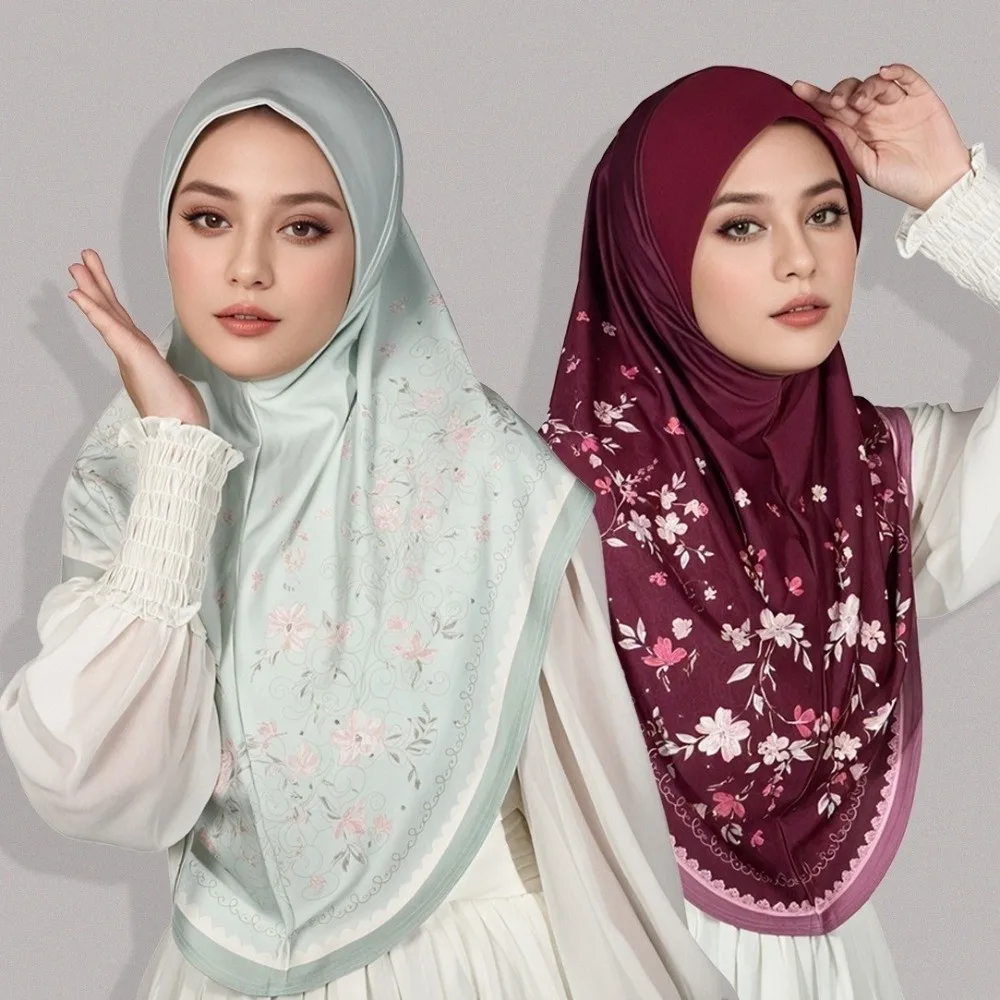 Breathable Eid Al-Fitr Long Floral Turban Cotton Adjustable Printed Arab Lady Headscarf Versatile Elastic Hijab Head Wrap Women