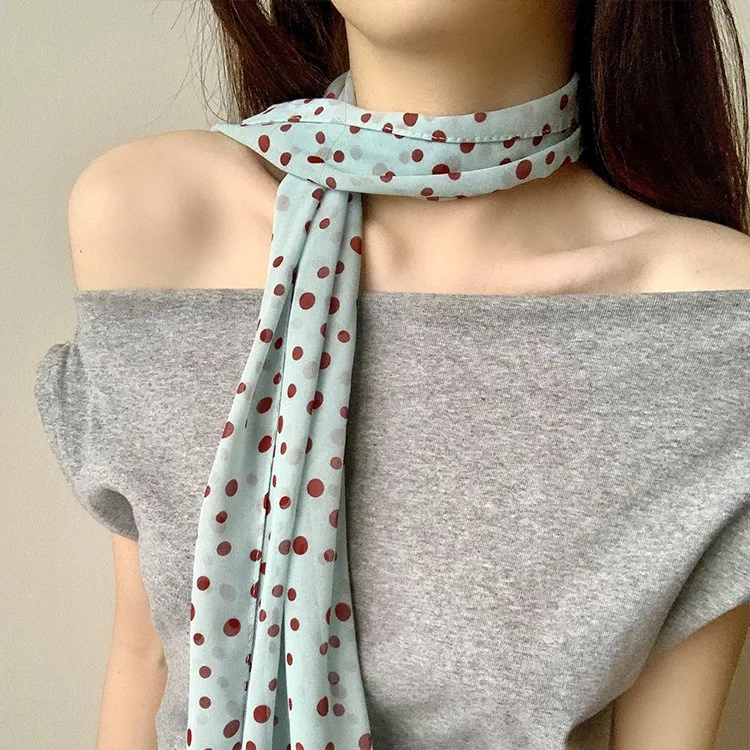 Women's Fashion Polka Dot Skinny Scarf, Elegant Long Neck Scarf, Versatile Korean Style All-match Accessory