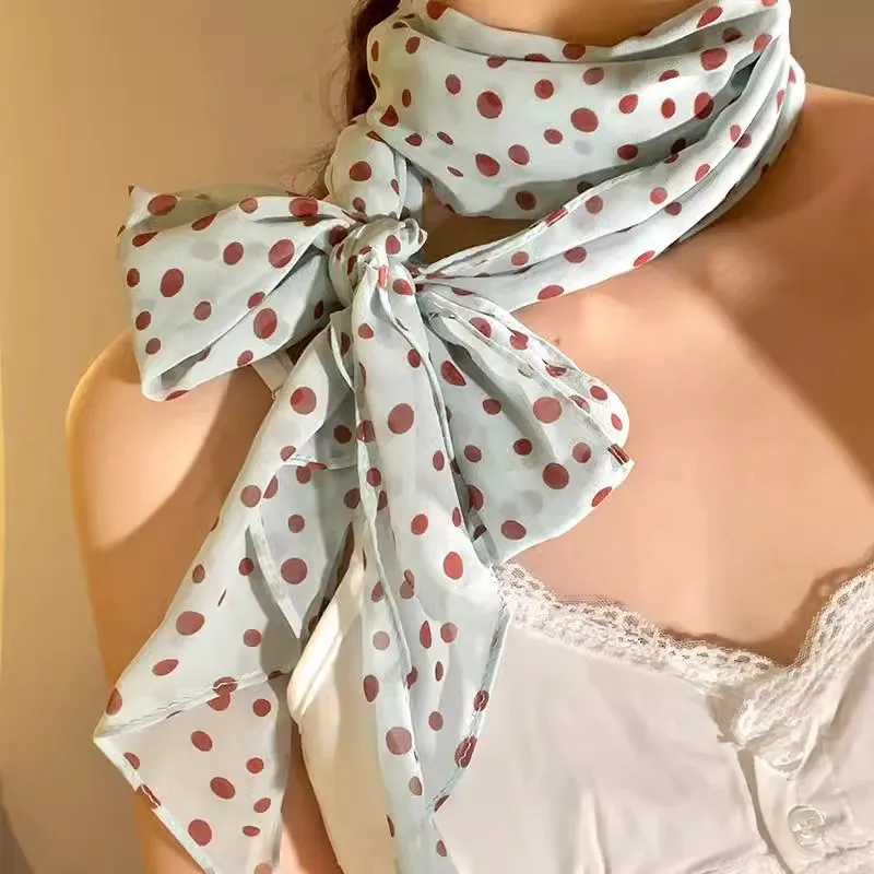 Women's Fashion Polka Dot Skinny Scarf, Elegant Long Neck Scarf, Versatile Korean Style All-match Accessory